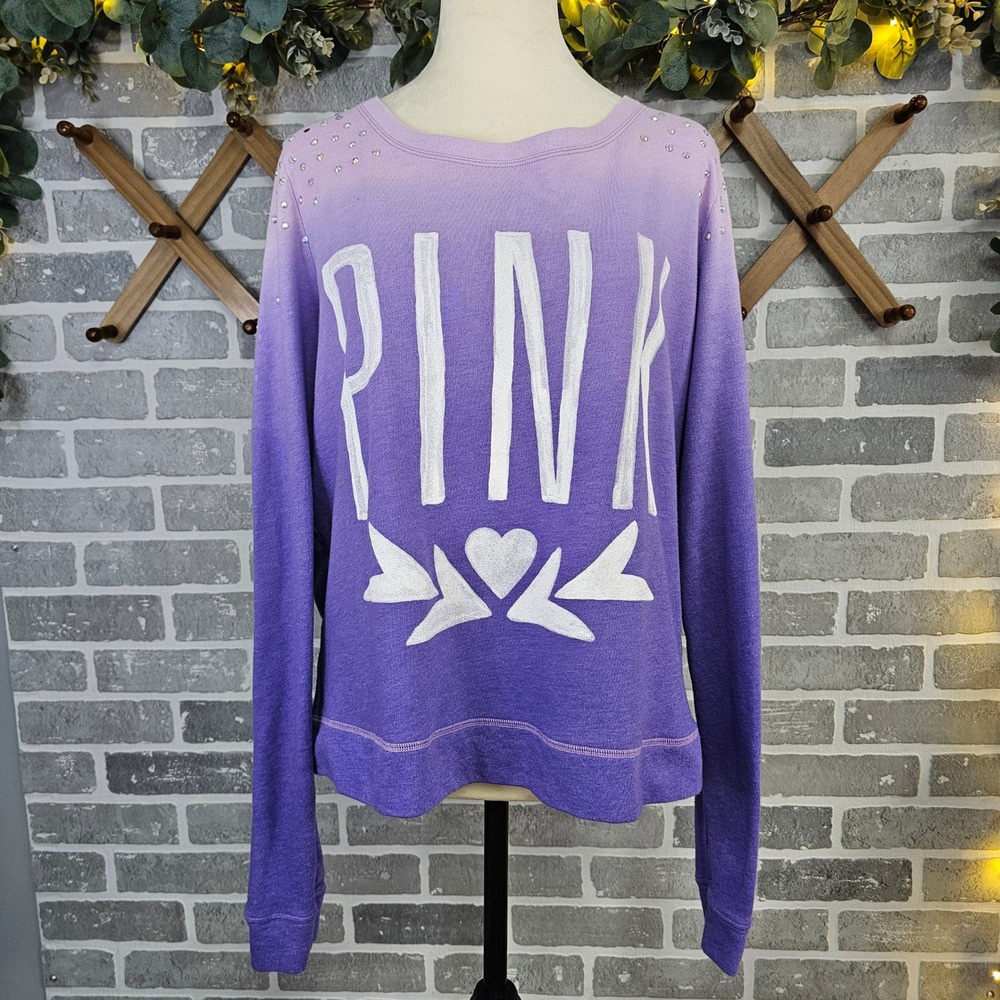 Victoria's Secret PINK Lavender Rhinestone Sweatshirt Medium Y2K Glam Comfy